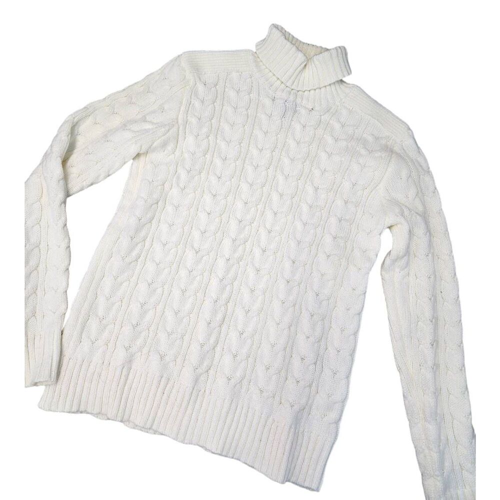 Xray Jeans Off White Cableknit Turtleneck Sweater Womens Large Chunky Fall Winte